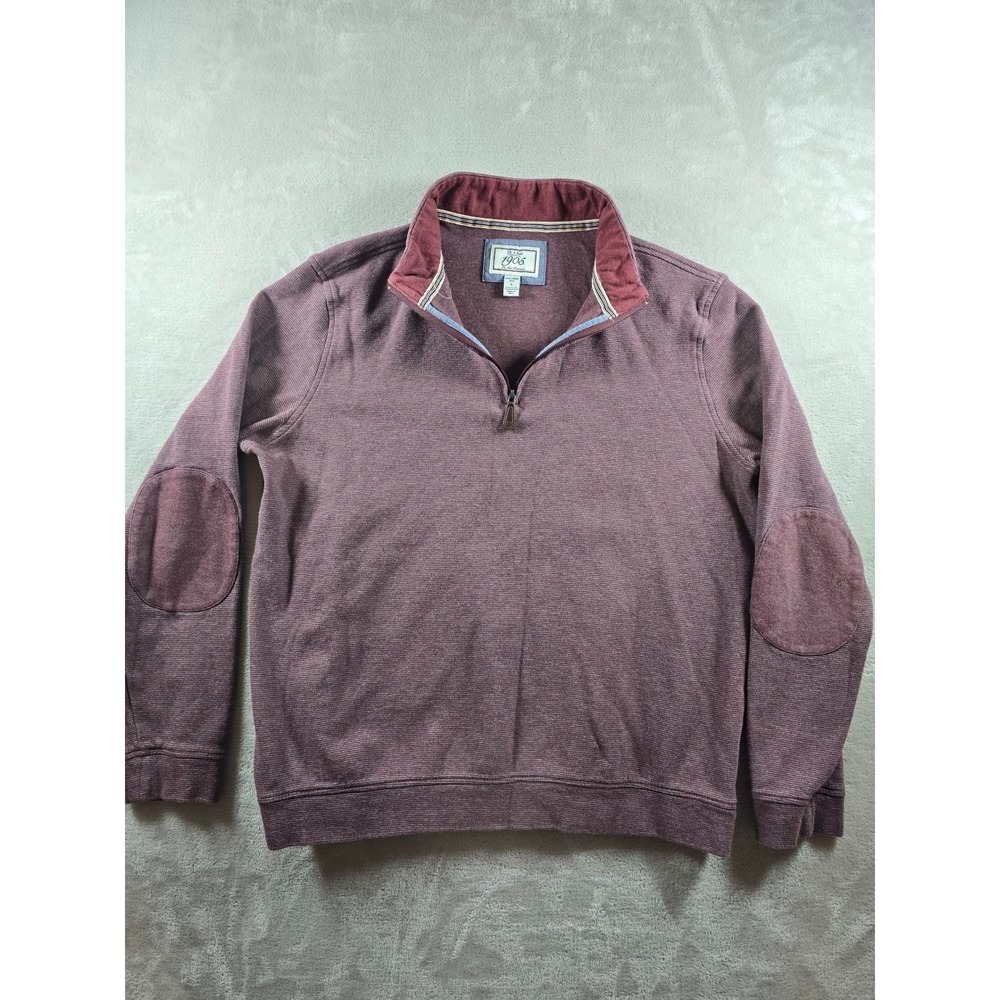Jos. A. Bank 1905‎ Quarter Zip Pullover Mens L Burgundy Elbow Patches Fits Short